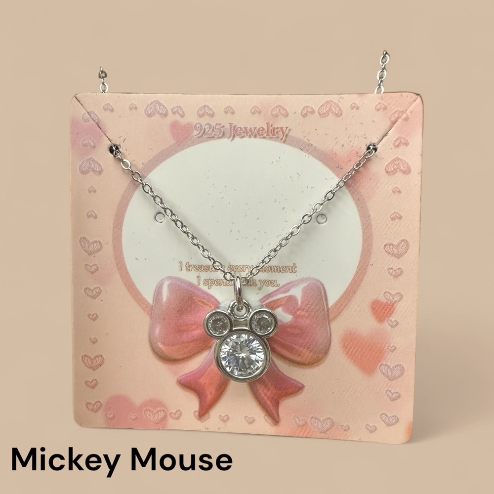 Disney Minnie Mouse sterling silver necklace pink bow & cubic zirconia detail